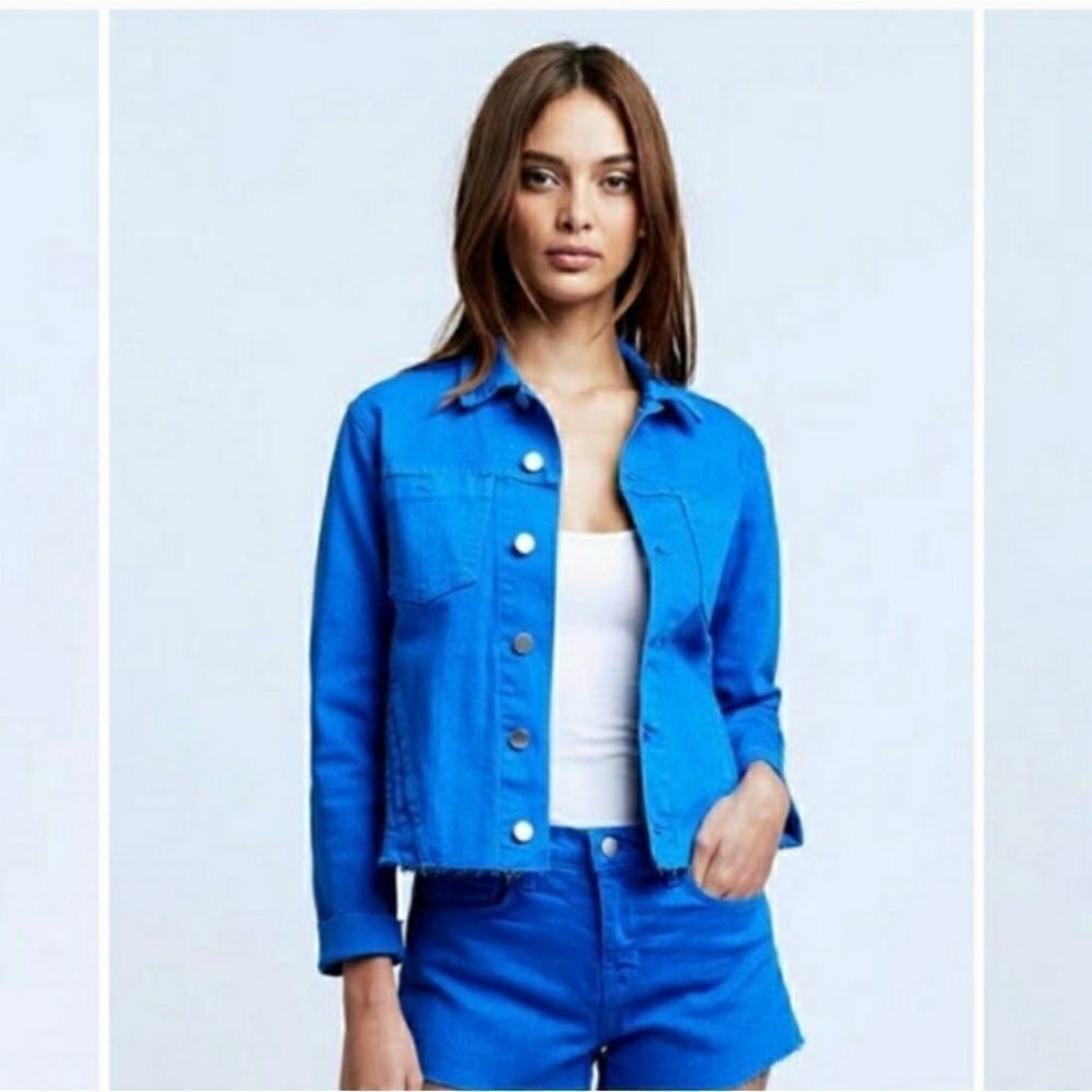 L'Agence Janelle Denim Azure Blue Jean Jacket Cropped Size XS